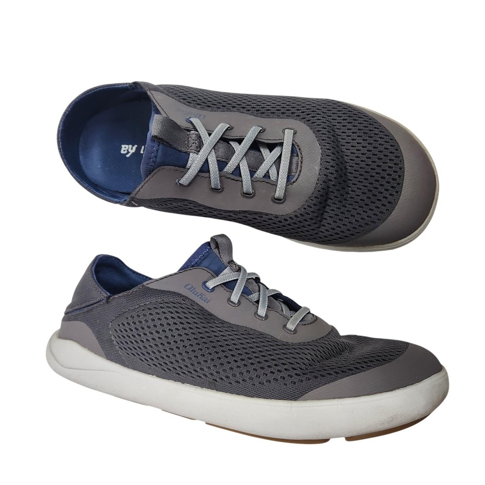 OLUKAI Shoes Mens 8 Gray Moku Pae Mesh Lace Up Casual Lightweight Sneakers